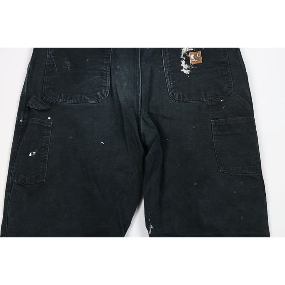 Vintage Carhartt Mens 36x32 Thrashed Wide Leg Dungaree Fit Canvas Pants Black - Picture 11 of 12